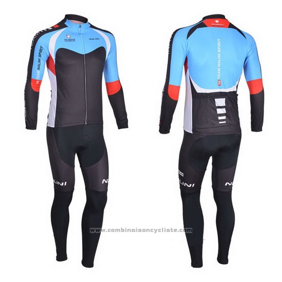 2013 Maillot Cyclisme Nalini Noir et Azur Manches Longues et Cuissard