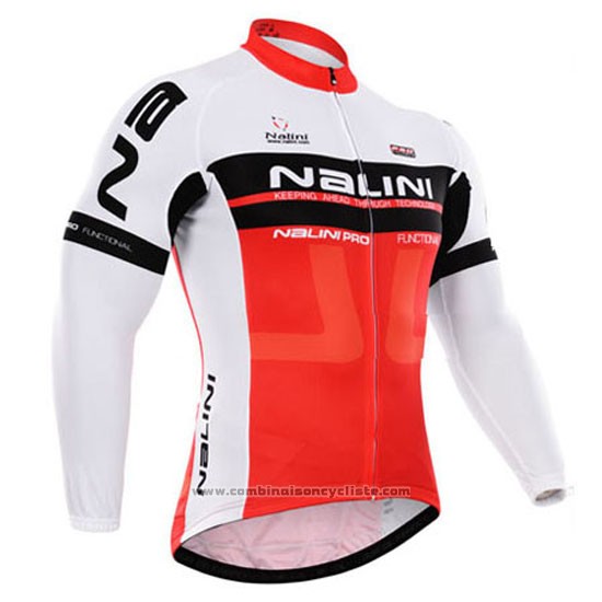 2015 Maillot Cyclisme Nalini Rouge et Blanc Manches Longues et Cuissard