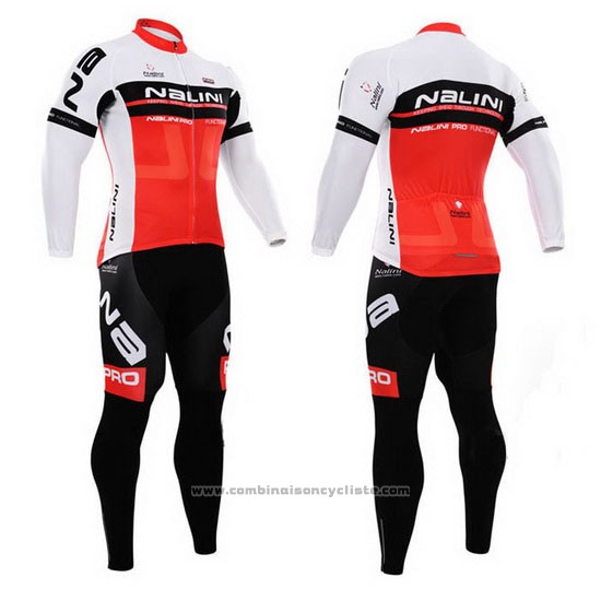 2015 Maillot Cyclisme Nalini Rouge et Blanc Manches Longues et Cuissard