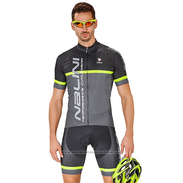 2017 Maillot Cyclisme Nalini Brivio Noir et Gris Manches Courtes et Cuissard