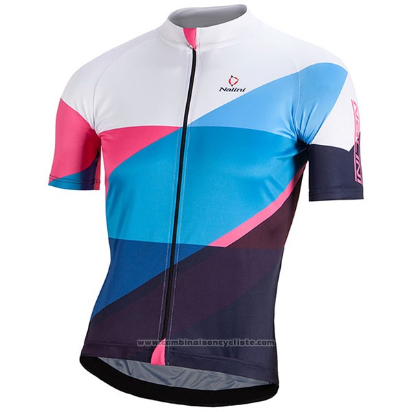 2017 Maillot Cyclisme Nalini Champion Bleu et Blanc Manches Courtes et Cuissard