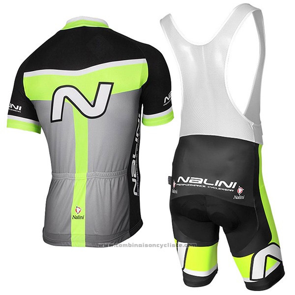 2017 Maillot Cyclisme Nalini Navision Vert et Gris Manches Courtes et Cuissard