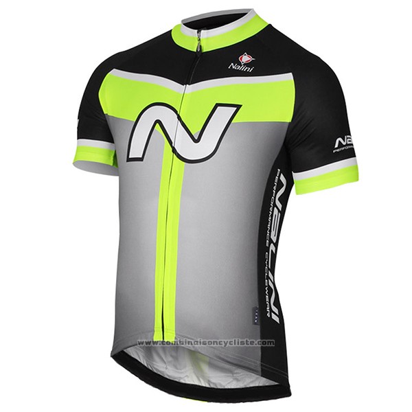 2017 Maillot Cyclisme Nalini Navision Vert et Gris Manches Courtes et Cuissard