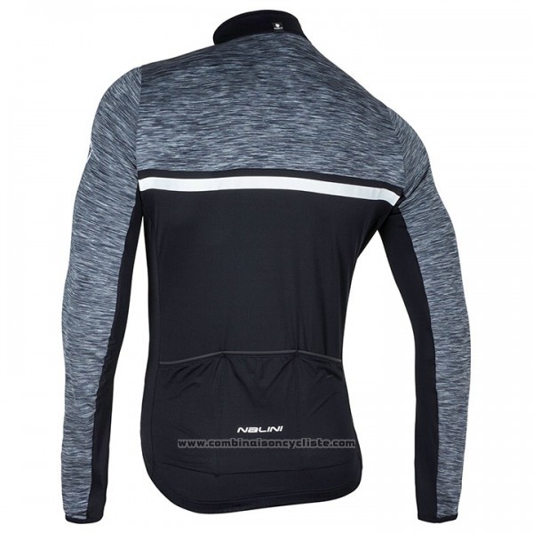 2017 Maillot Cyclisme Nalini Noir et Gris Manches Longues et Cuissard