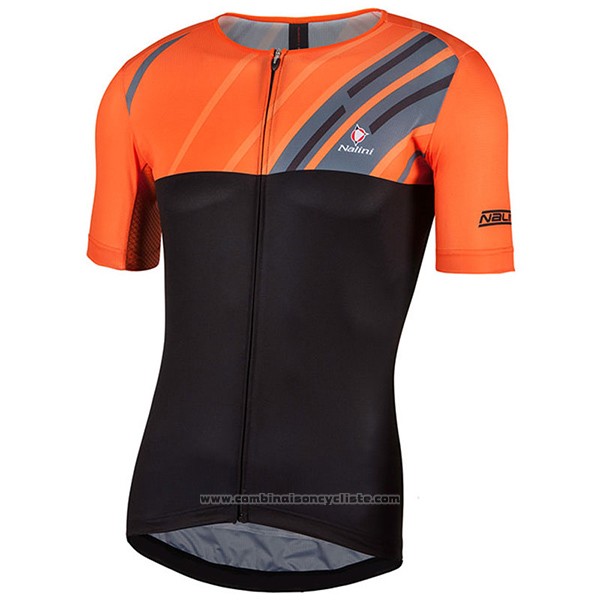 2017 Maillot Cyclisme Nalini Roma Noir et Orange Manches Courtes et Cuissard