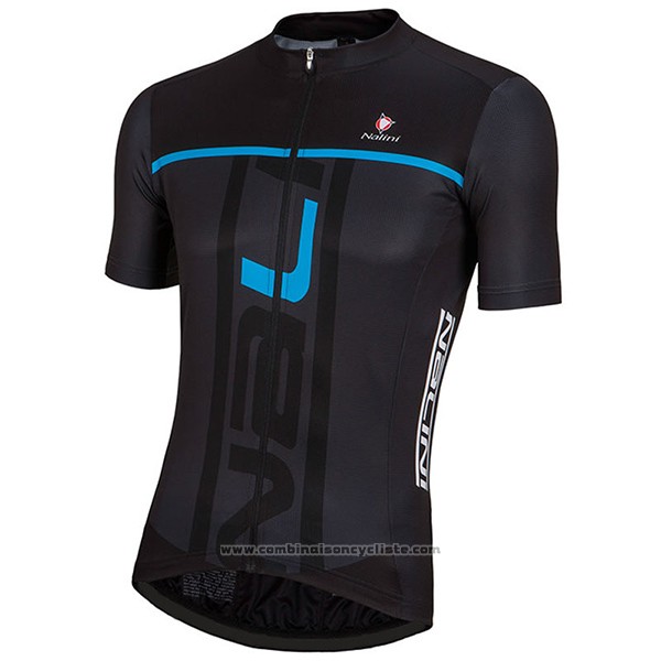 2017 Maillot Cyclisme Nalini Speed Noir et Bleu Manches Courtes et Cuissard