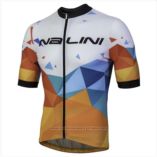 2018 Maillot Cyclisme Nalini Ahs Discesa Blanc et Orange Manches Courtes et Cuissard