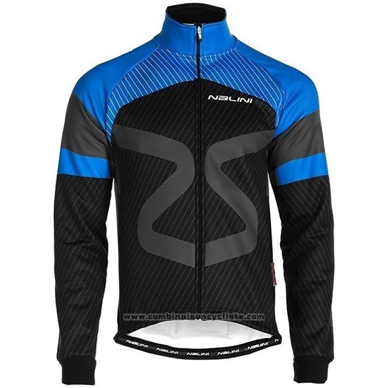 2019 Maillot Cyclisme Nalini Noir Bleu Manches Longues et Cuissard