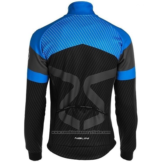 2019 Maillot Cyclisme Nalini Noir Bleu Manches Longues et Cuissard