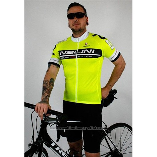 2019 Maillot Cyclisme Nalini Noir Brillant Vert Manches Courtes et Cuissard