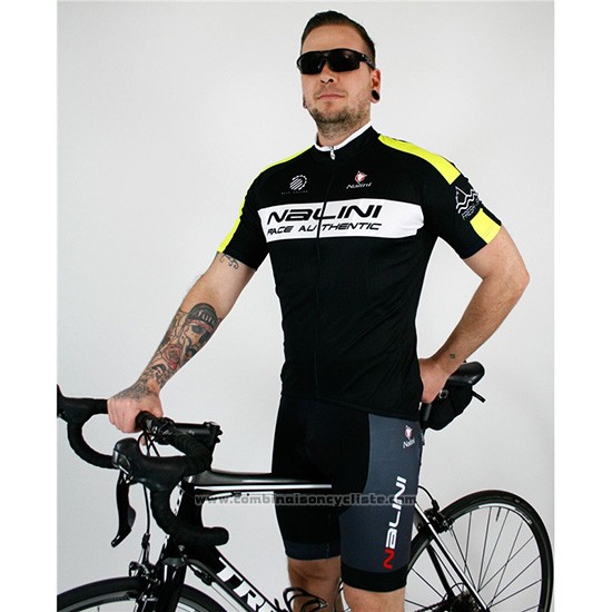 2019 Maillot Cyclisme Nalini Noir Jaune Manches Courtes et Cuissard