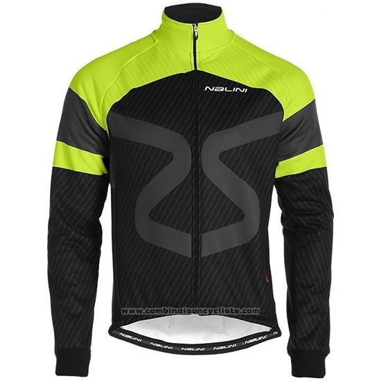 2019 Maillot Cyclisme Nalini Noir Vert Manches Longues et Cuissard