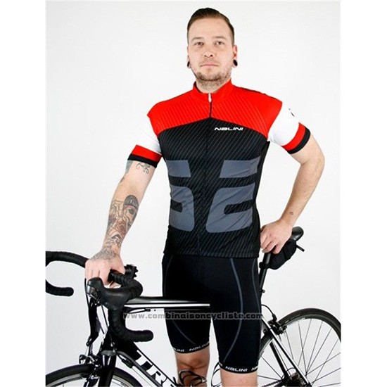 2019 Maillot Cyclisme Nalini Rouge Noir Manches Courtes et Cuissard