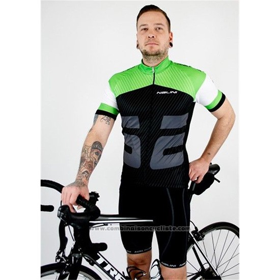 2019 Maillot Cyclisme Nalini Vert Noir Manches Courtes et Cuissard