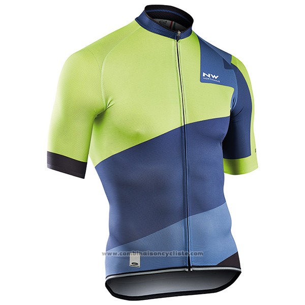 2017 Maillot Cyclisme Northwave Extreme Vert et Bleu Manches Courtes et Cuissard
