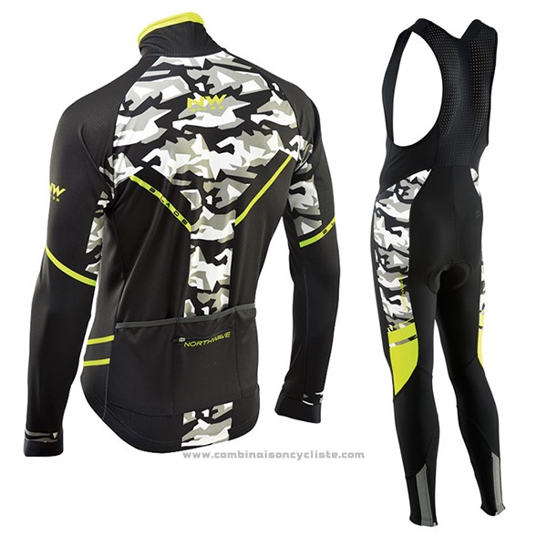 2017 Maillot Cyclisme Northwave Ml Noir et Camouflage Manches Longues et Cuissard