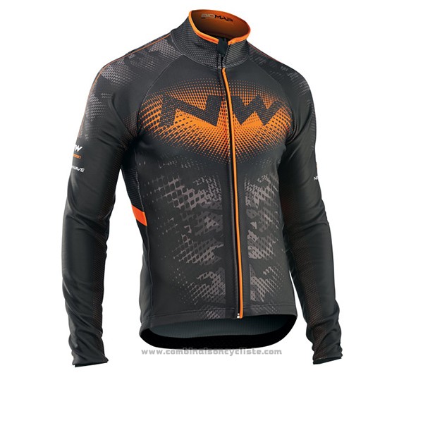 2017 Maillot Cyclisme Northwave Ml Noir et Orange Manches Longues et Cuissard