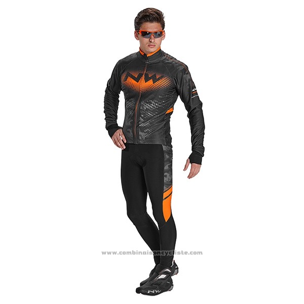 2017 Maillot Cyclisme Northwave Ml Noir et Orange Manches Longues et Cuissard