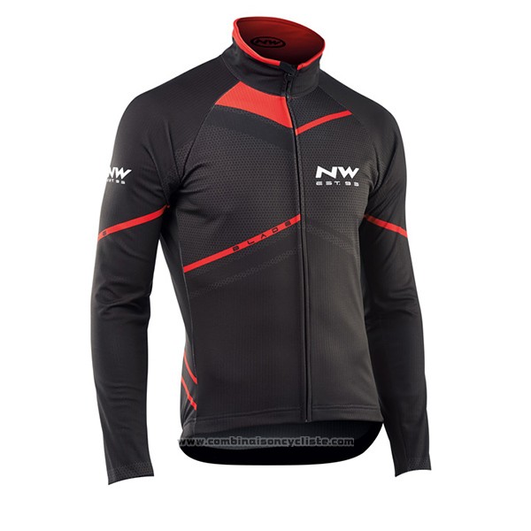 2017 Maillot Cyclisme Northwave Ml Noir et Rouge Manches Longues et Cuissard