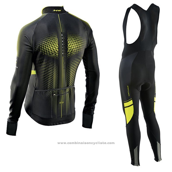 2017 Maillot Cyclisme Northwave Ml Vert et Noir Manches Longues et Cuissard