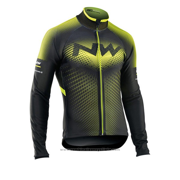 2017 Maillot Cyclisme Northwave Ml Vert et Noir Manches Longues et Cuissard