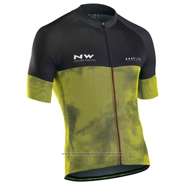 2018 Maillot Cyclisme Northwave Noir Jaune Manches Courtes Cuissard