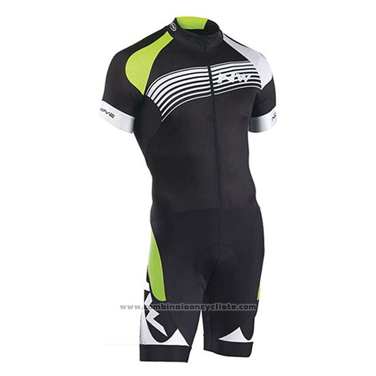 2019 Maillot Cyclisme Northwave Noir Vert Argent Manches Courtes et Cuissard
