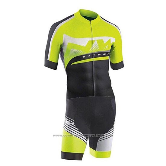 2019 Maillot Cyclisme Northwave Vert Argent Noir Manches Courtes et Cuissard