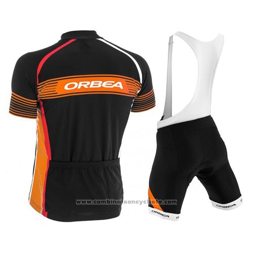 2015 Maillot Cyclisme Orbea Noir et Orange Manches Courtes et Cuissard