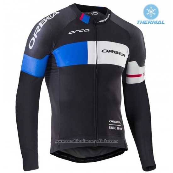 2017 Maillot Cyclisme Orbea Noir et Bleu Manches Longues et Cuissard