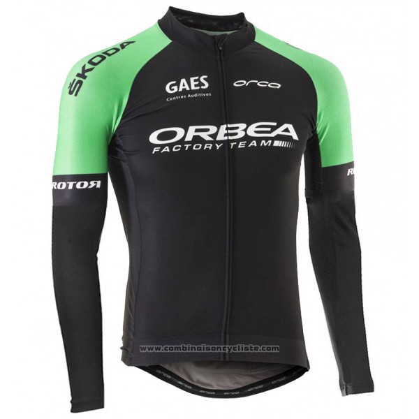 2017 Maillot Cyclisme Orbea Noir et Vert Manches Longues et Cuissard