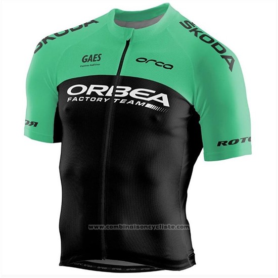 2018 Maillot Cyclisme Orbea Factory Noir Vert Manches Courtes et Cuissard