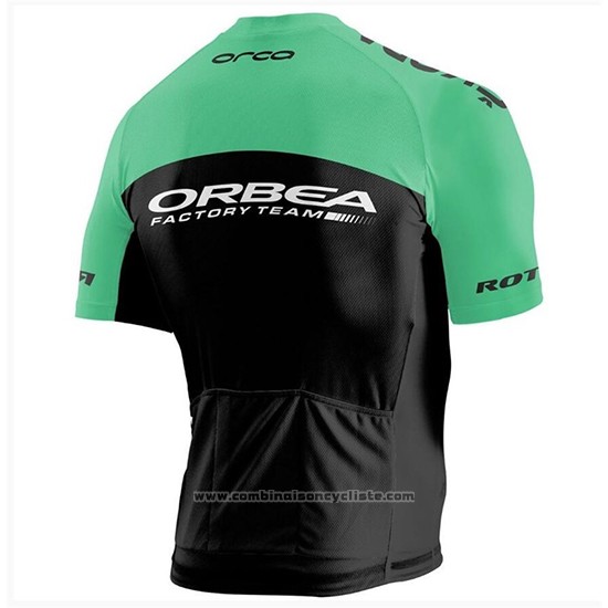 2018 Maillot Cyclisme Orbea Factory Noir Vert Manches Courtes et Cuissard