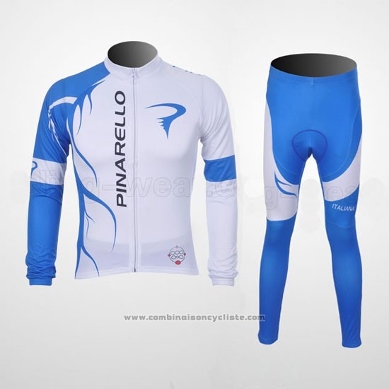 2011 Maillot Cyclisme Pinarello Azur et Blanc Manches Longues et Cuissard