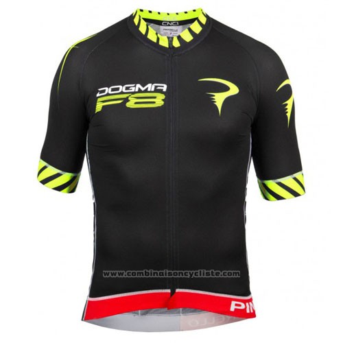 2016 Maillot Cyclisme Pinarello Noir et Jaune Manches Courtes et Cuissard