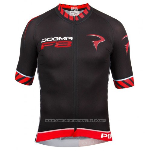 2016 Maillot Cyclisme Pinarello Noir et Rouge Manches Courtes et Cuissard