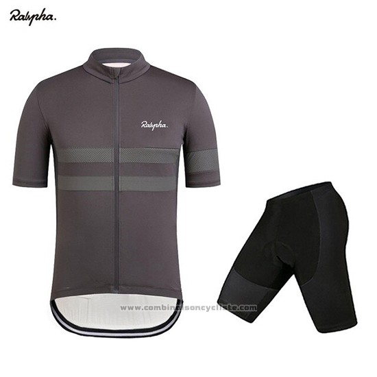 2019 Maillot Cyclisme Rapha Fonce Gris Manches Courtes et Cuissard