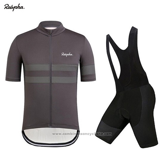 2019 Maillot Cyclisme Rapha Fonce Gris Manches Courtes et Cuissard