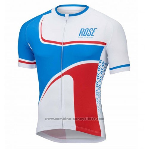 2016 Maillot Cyclisme Rose Blanc et Bleu Manches Courtes et Cuissard