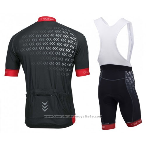 2016 Maillot Cyclisme Rose Noir et Rouge Manches Courtes et Cuissard