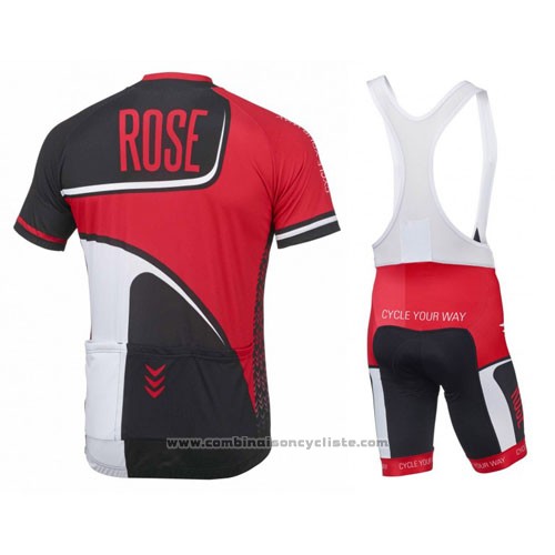 2016 Maillot Cyclisme Rose Rouge et Noir Manches Courtes et Cuissard