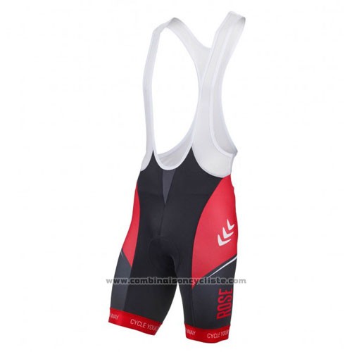 2016 Maillot Cyclisme Rose Rouge et Noir Manches Courtes et Cuissard
