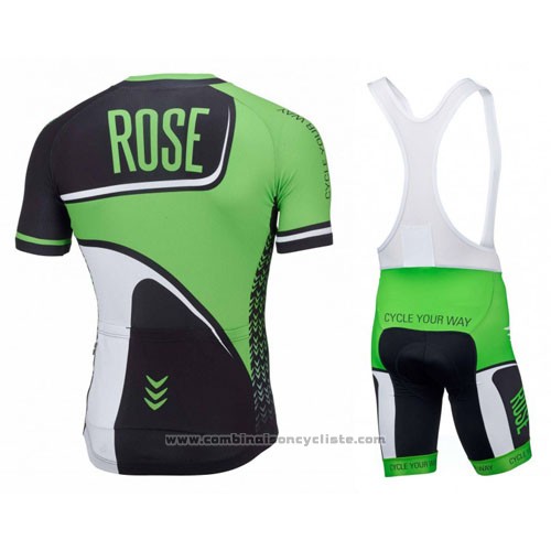 2016 Maillot Cyclisme Rose Vert et Noir Manches Courtes et Cuissard