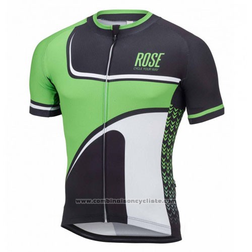 2016 Maillot Cyclisme Rose Vert et Noir Manches Courtes et Cuissard
