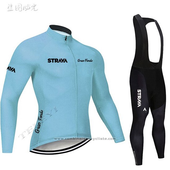 2019 Maillot Cyclisme STRAVA Azur Manches Longues et Cuissard