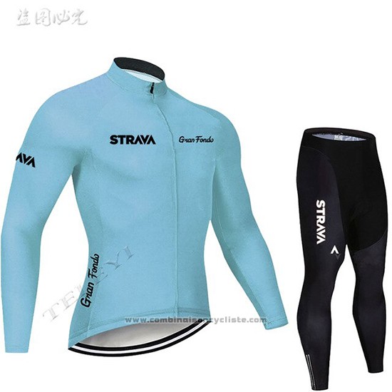 2019 Maillot Cyclisme STRAVA Azur Manches Longues et Cuissard