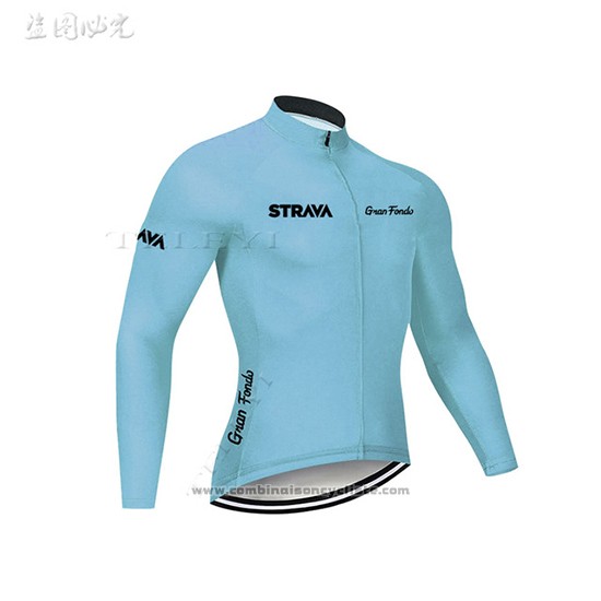 2019 Maillot Cyclisme STRAVA Azur Manches Longues et Cuissard