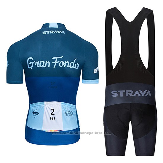 2019 Maillot Cyclisme STRAVA Fonce Bleu Manches Courtes et Cuissard