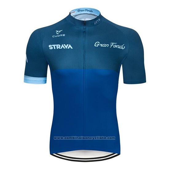 2019 Maillot Cyclisme STRAVA Fonce Bleu Manches Courtes et Cuissard