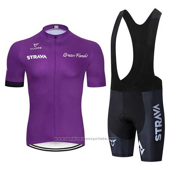2019 Maillot Cyclisme STRAVA Fonce Violet Manches Courtes et Cuissard